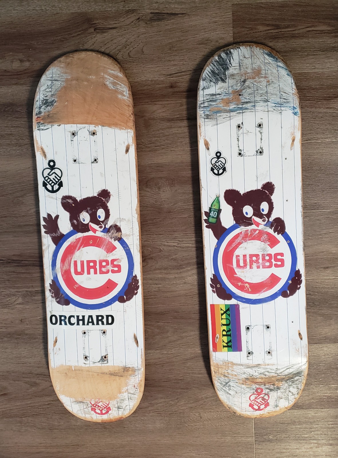 ( 2 ) Vintage Friend Ship Curbs Chicago Cubs Mascot Logo Used Skateboard Decks