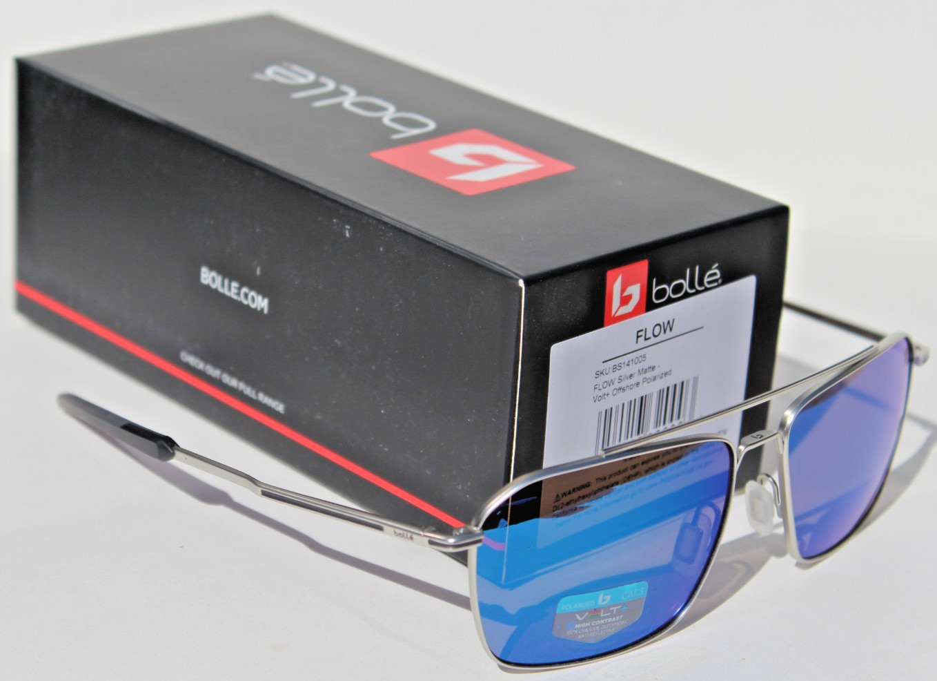 BOLLE Flow POLARIZED Sunglasses Silver Matte/Volt+ Offshore Blue NEW $180