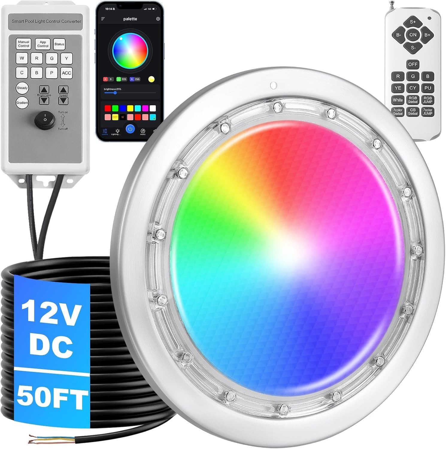 Led Pool Lights for Inground Pool, 12V Pool Light with 50FT Cord, 60W 10 Inch