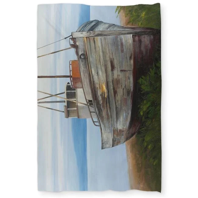 Old Abandoned Boat Green Coastal Twin Size Extra Long Duvet Cover - Home Decor
