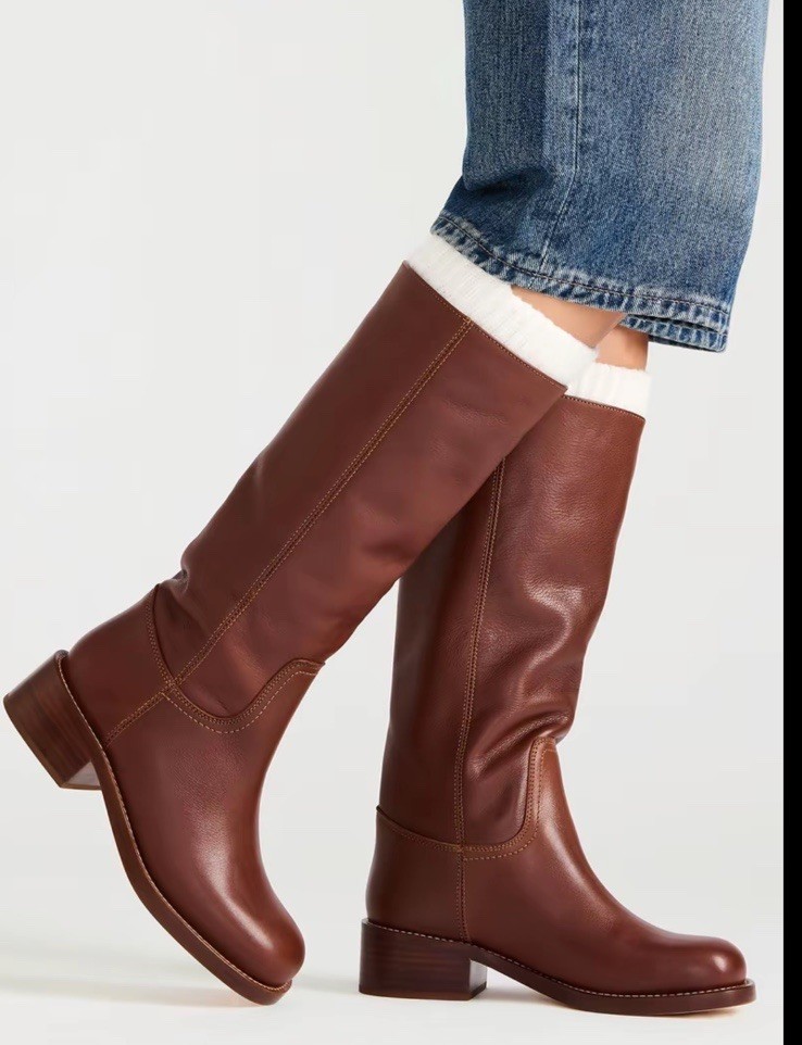 Steve Madden Riggs Boots Rust Leather Size 7.5 Trendy Knee-High Block Heel Boot Steve Madden Riggs Boots Rust Leather Size 7.5 Trendy Knee-High Block Heel Boot