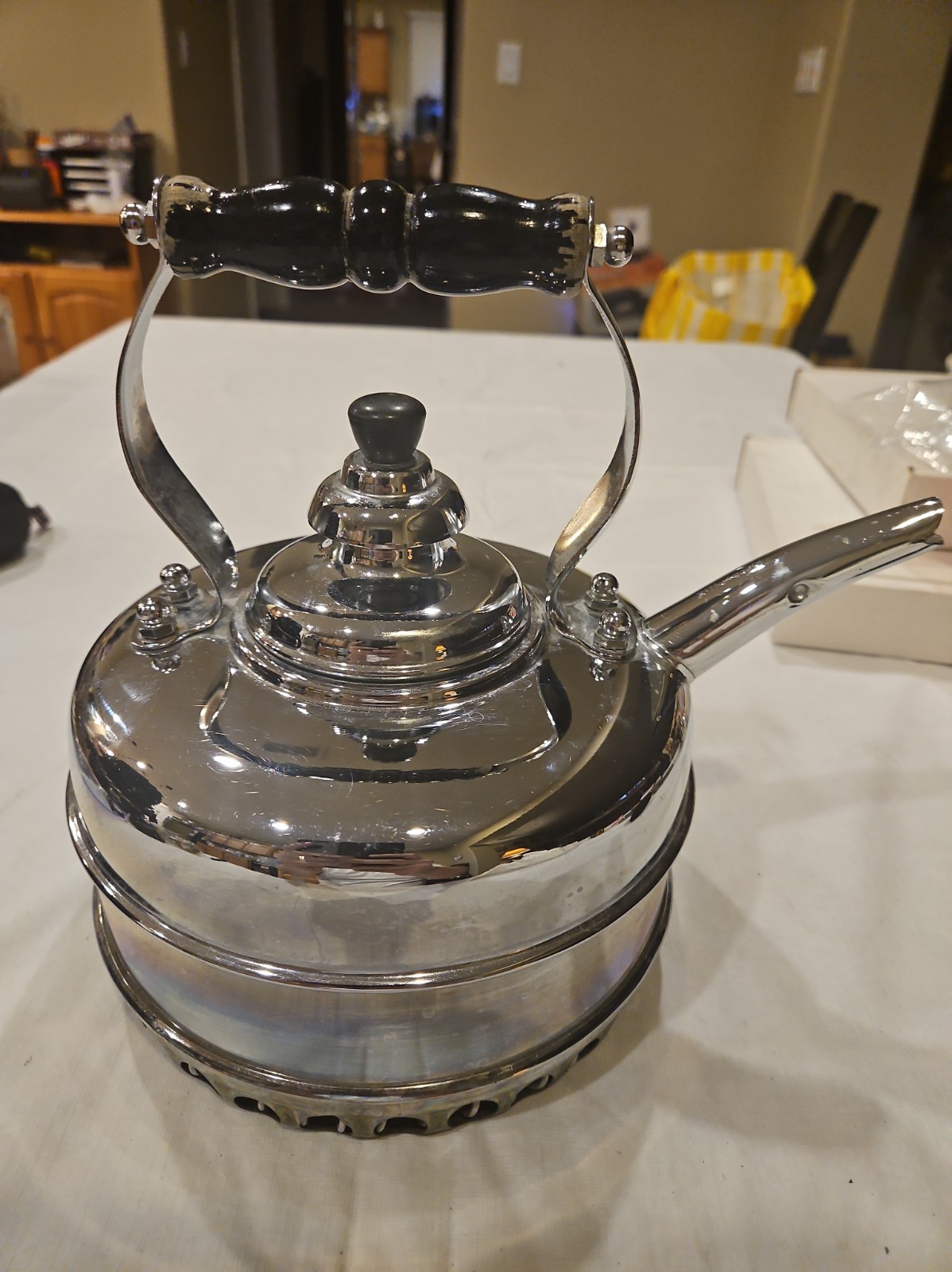 Vintage Simplex Patent Solid Copper Chrome Whistling Tea Kettle Made in England