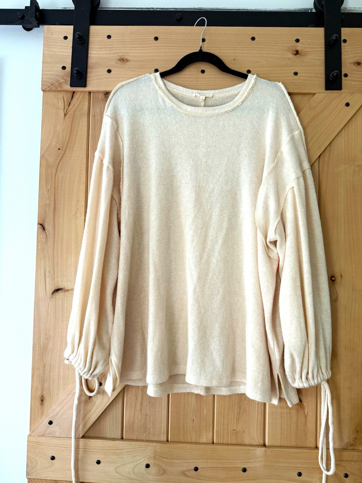 Easel Women\'s Beige Knit Crew Neck Pullover Sweater Drawstring Cuffs L