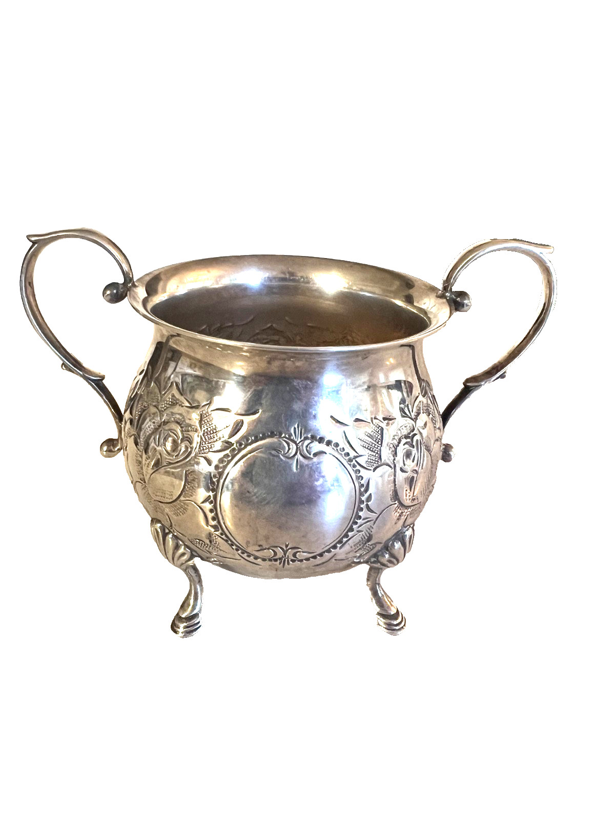 Sterling Silver beautiful Sugar Bowl - Hand Chased-6.6 oz Sterling Silver beautiful Sugar Bowl - Hand Chased-6.6 oz