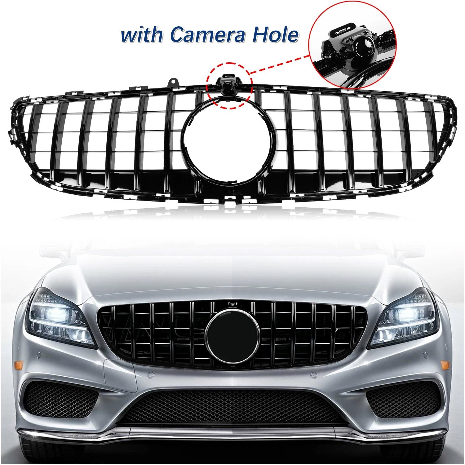 For 2015-2018 Mercedes Benz W218 CLS400 CLS500 CLS550 Front Grille w/Camera Hole