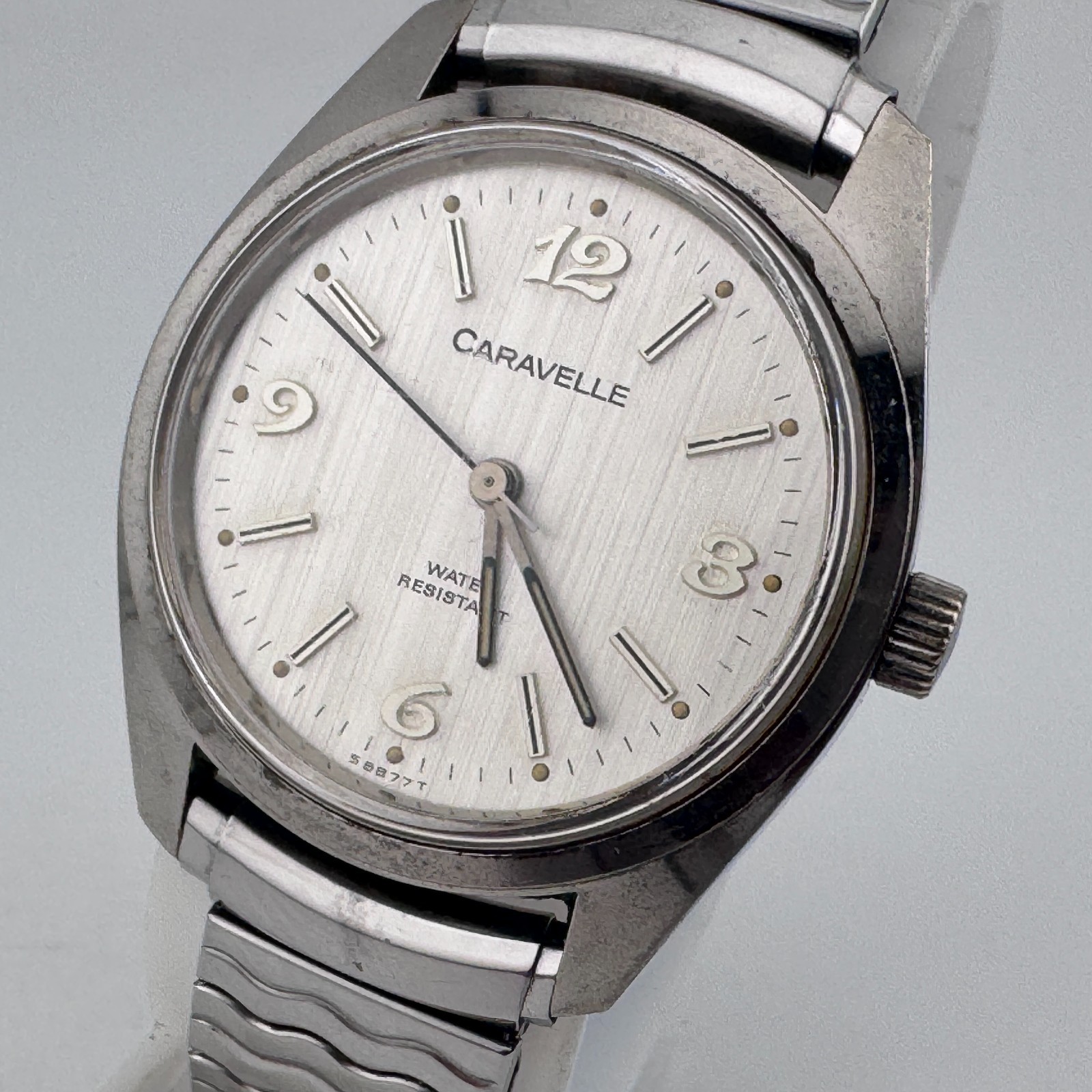 Vintage Caravelle-Bulova Hand-Winding Mechanical Watch S8877T Men Silver Stretch