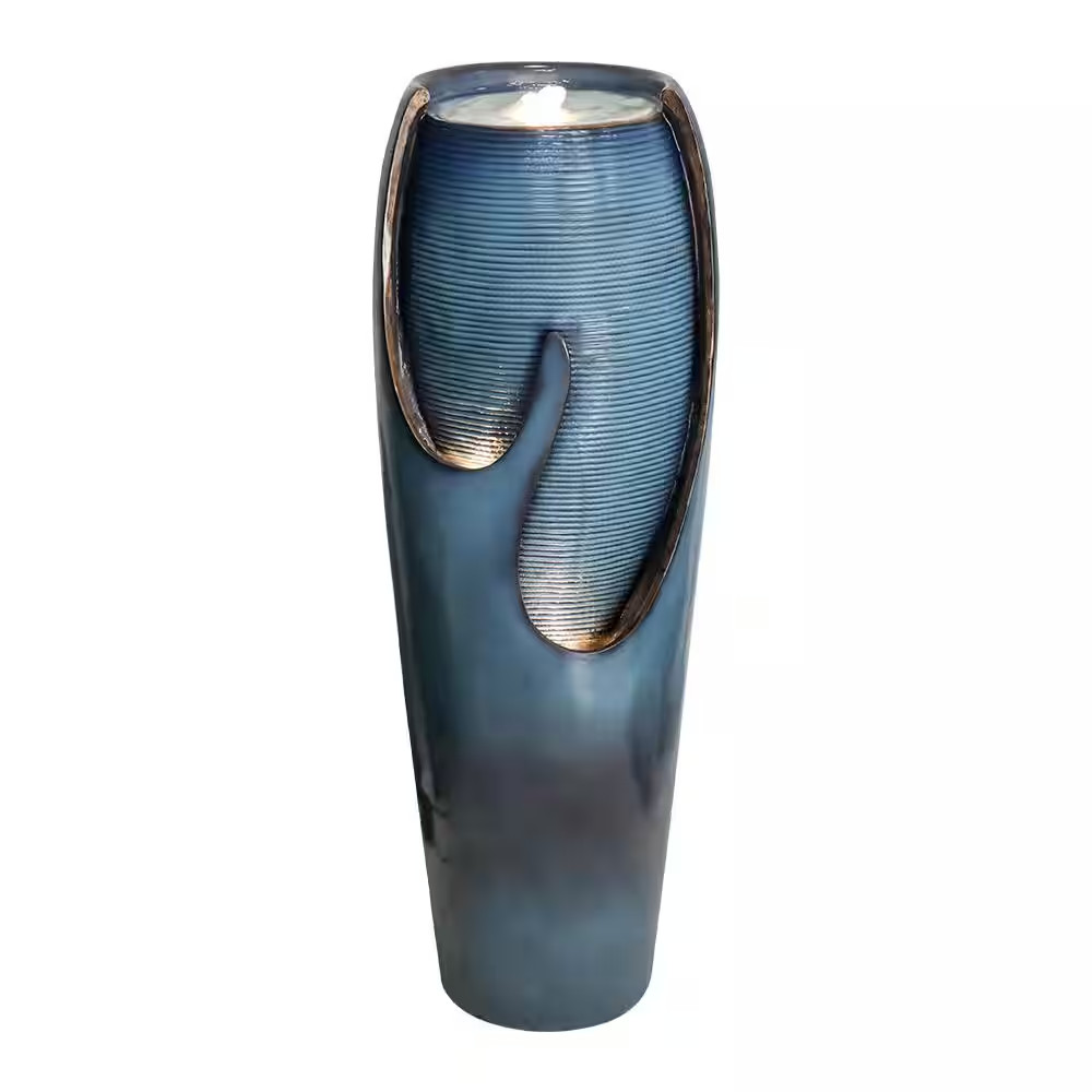 38.7In. Resin Outdoor Fountain and Waterfall -Indoor Water Jar Fountain Tall Flo
