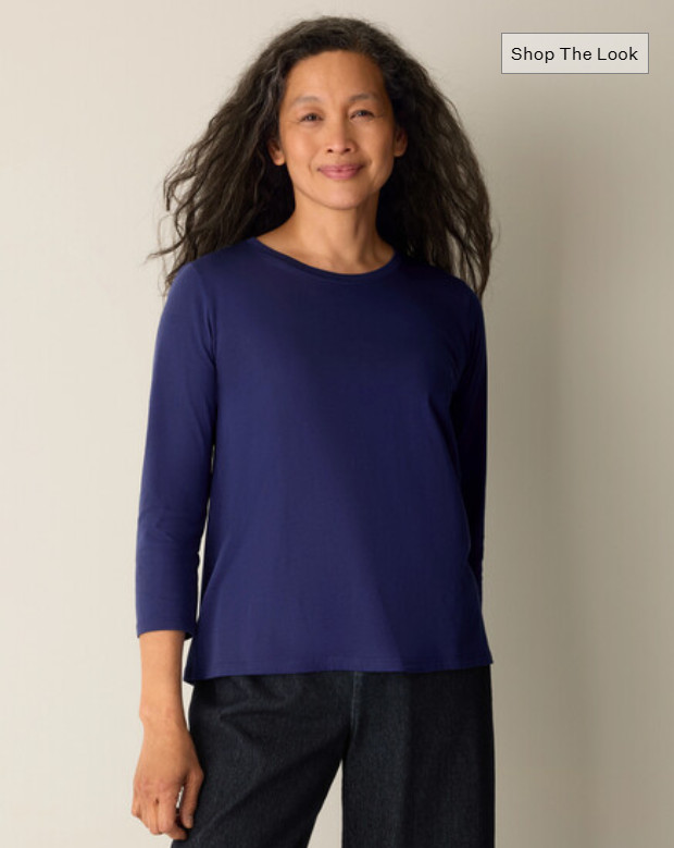 EILEEN FISHER Organic Pima Cotton Jersey 3/4-Sleeve Tee - INFINITY EILEEN FISHER Organic Pima Cotton Jersey 3/4-Sleeve Tee - INFINITY