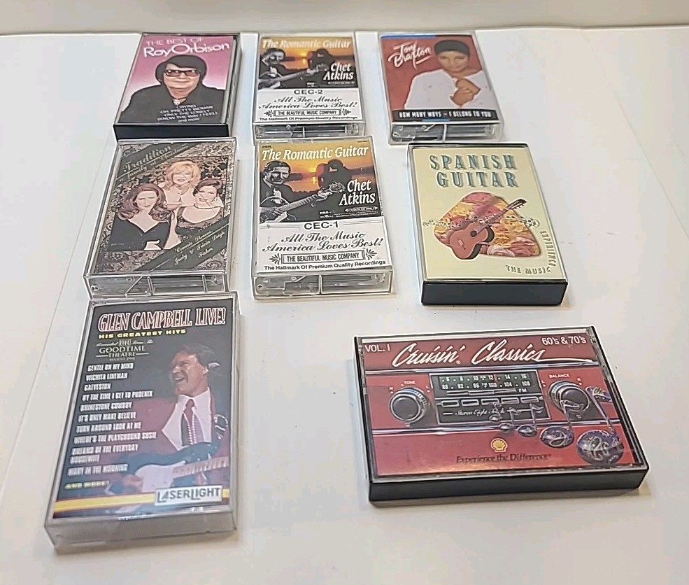 Lot of 8 Vintage Cassette Tapes With Case. Mixed Genre - Country, Rock, Pop More