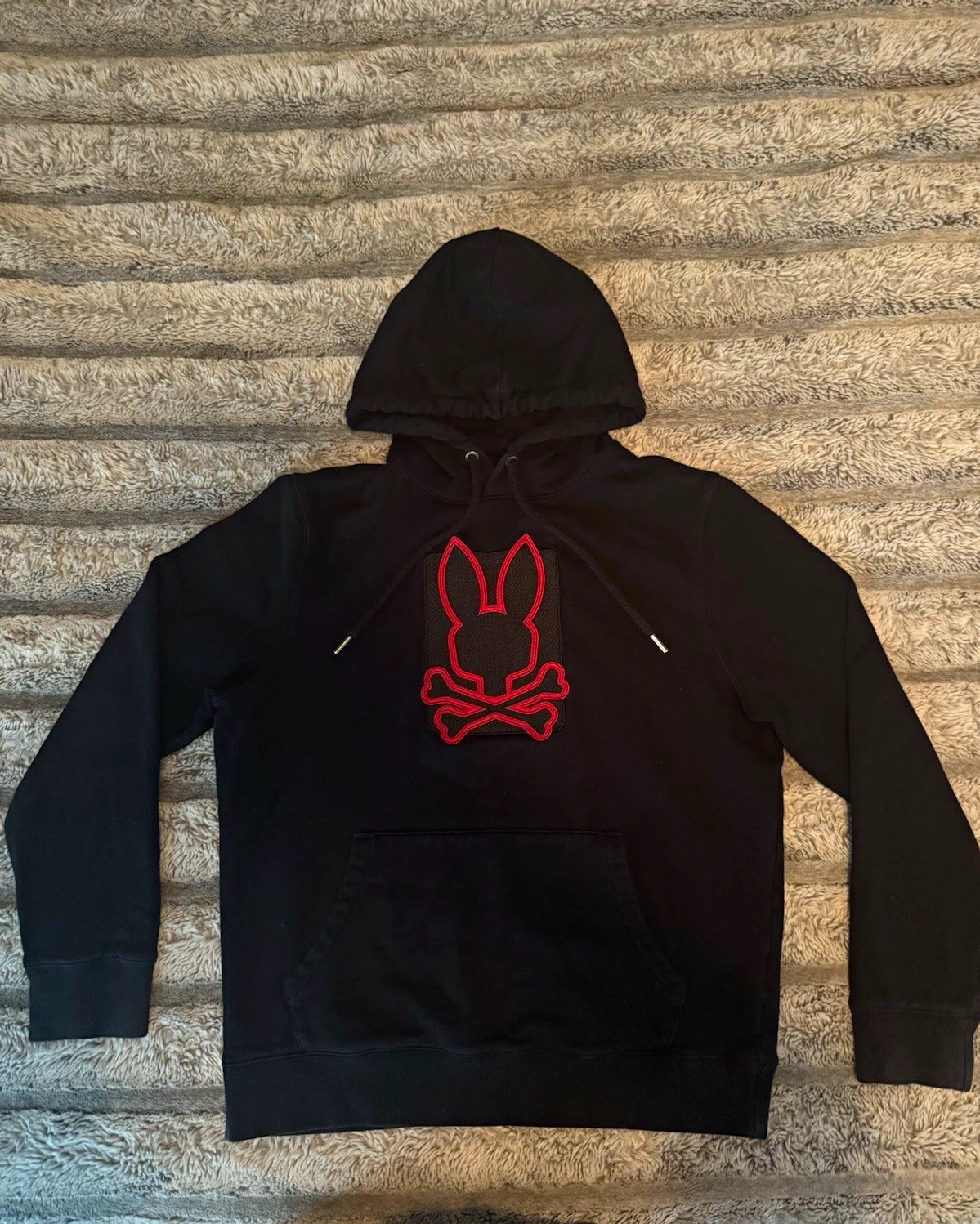 Psycho Bunny Men\'s Black Cotton Fleece Pullover Hoodie Pockets Logo Size S Psycho Bunny Men\'s Black Cotton Fleece Pullover Hoodie Pockets Logo Size S