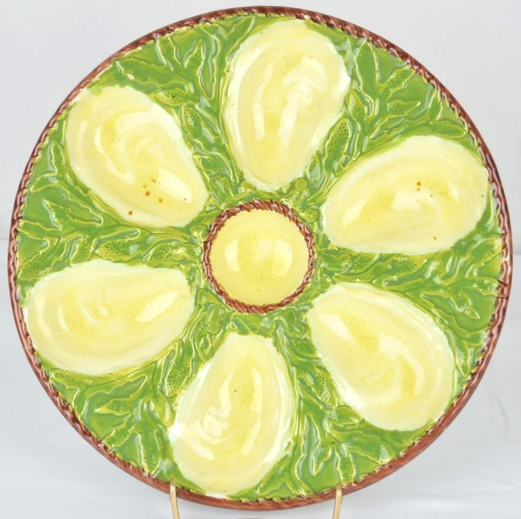 ANTIQUE c1870\'s MAJOLICA OYSTER PLATE - S. FIELDING & CO. ENGLAND - 9\