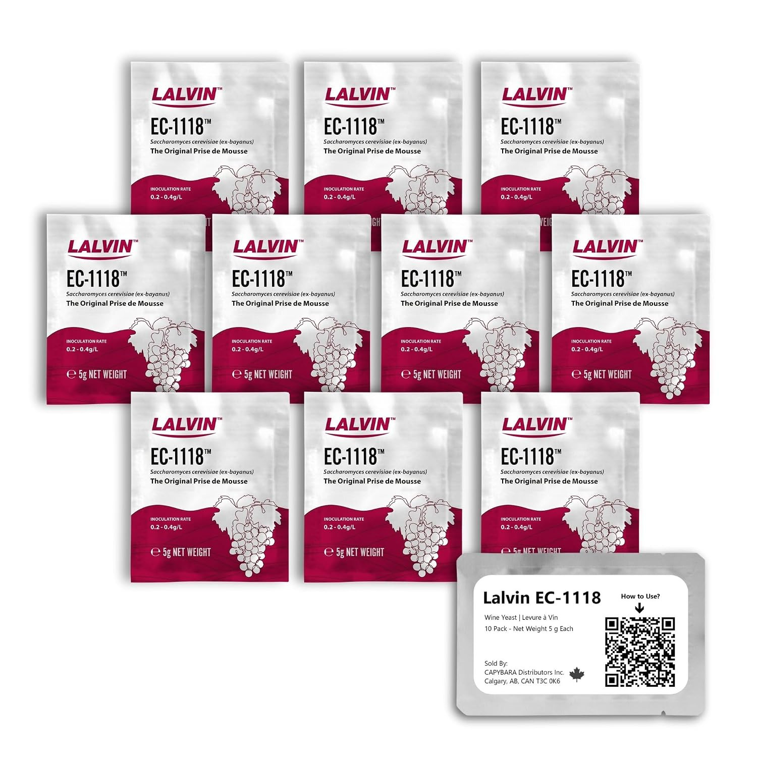 Lalvin EC-1118 Wine Yeast (10 Pack) - Sold by CAPYBARA Distributors Inc. | Champ