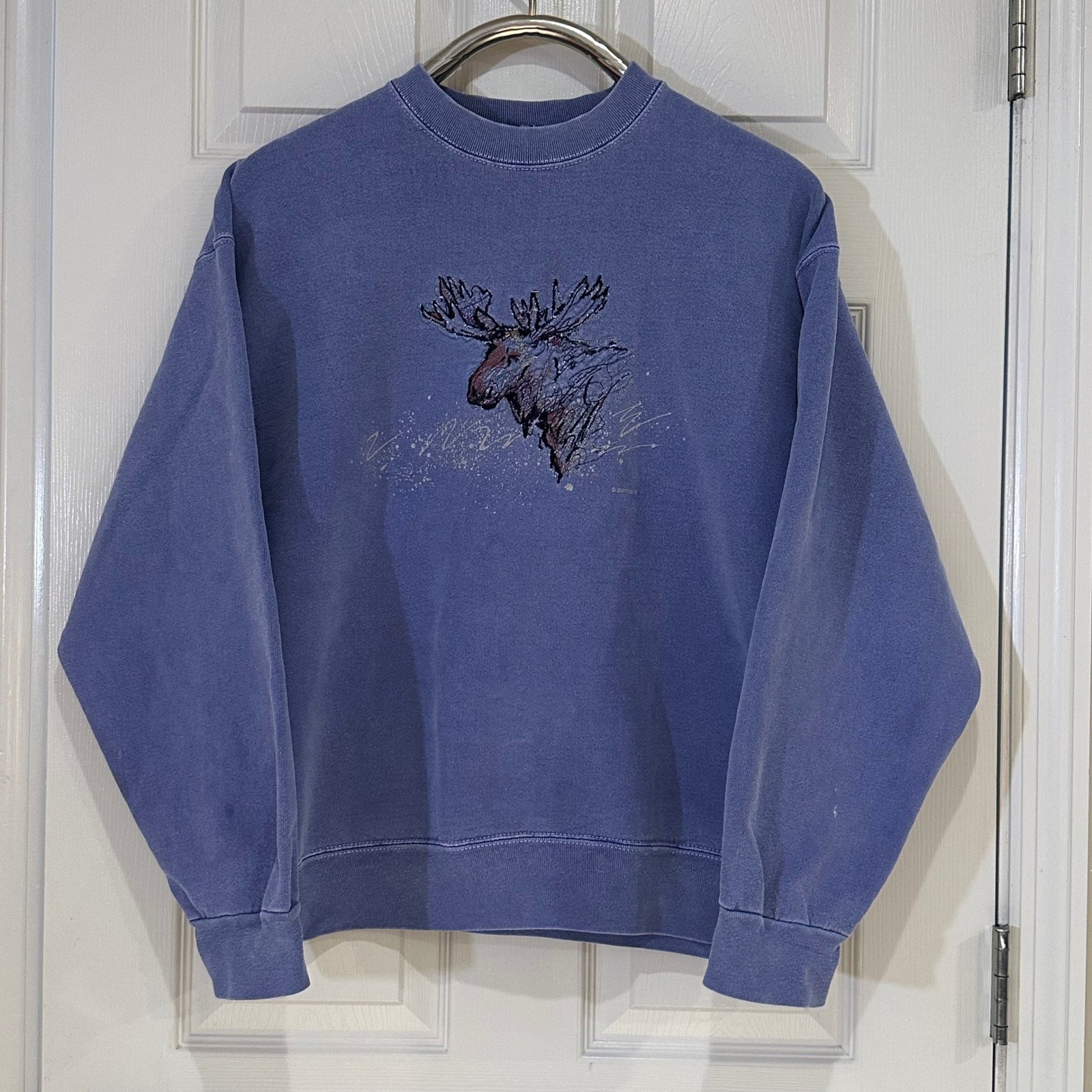 Vintage Suttons Sportswear Moose Graphic Sweatshirt Blue Mens Medium Billings MT