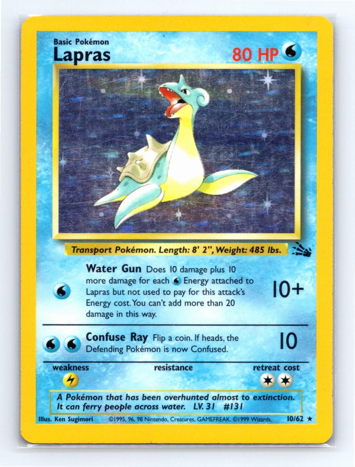 Lapras 10/62 Rare Fossil Pokemon Unlimited Holo Lightly Played Lapras 10/62 Rare Fossil Pokemon Unlimited Holo Lightly Played