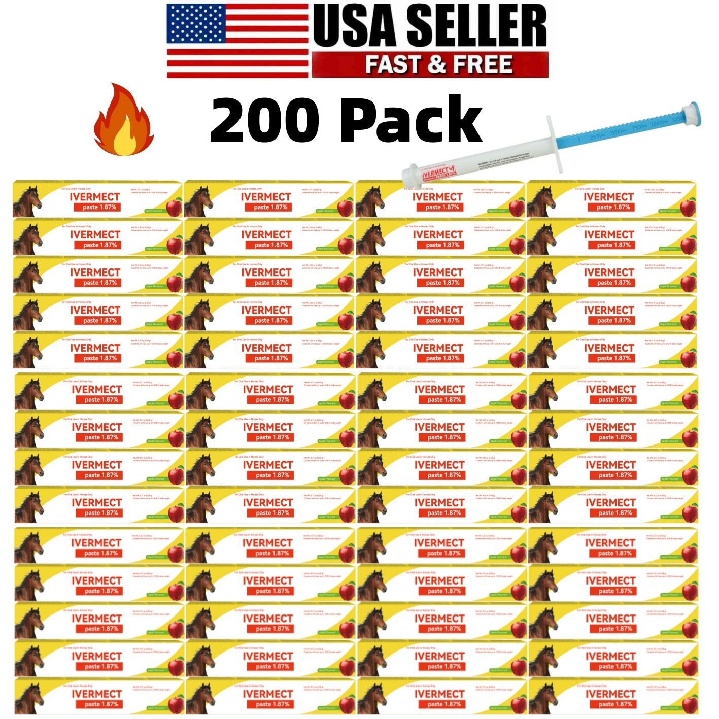 200 Pack In Box Paste Horse Dewormer Apple Flavor wormer EXP 1/2028 200 Pack In Box Paste Horse Dewormer Apple Flavor wormer EXP 1/2028