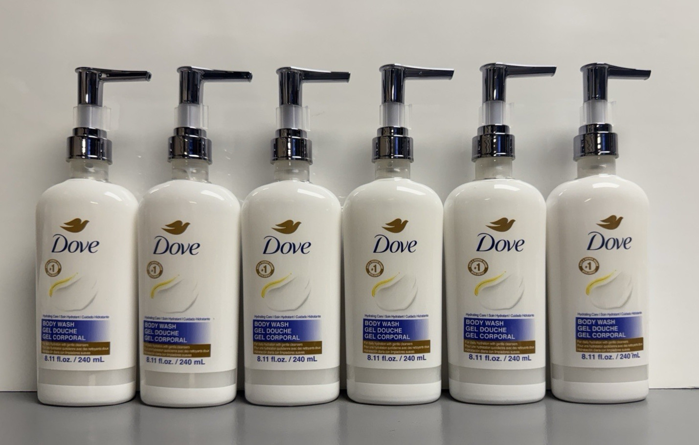 6 PACK Dove PRO Hydrating Care Body Wash 8.11 oz/240 ml Hotel Pump Bottles