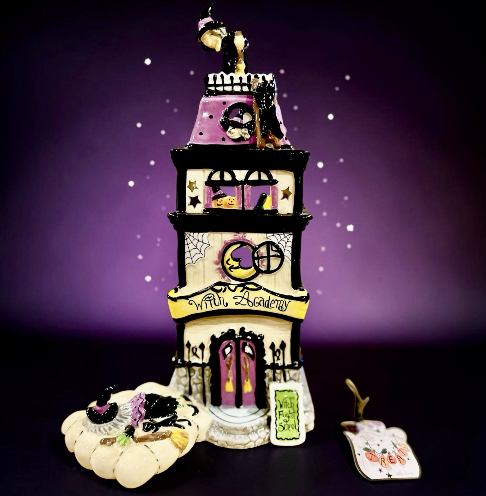 Blue Sky Clayworks FLYING WITCH ACADEMY Halloween Candle House NEW IN BOX Blue Sky Clayworks FLYING WITCH ACADEMY Halloween Candle House NEW IN BOX