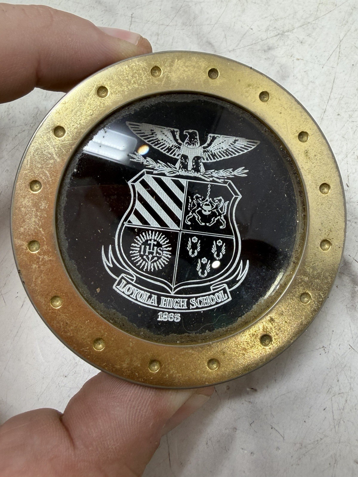 Vintage Loyola High School Los Angeles 1865 Crest Desk Paperweight