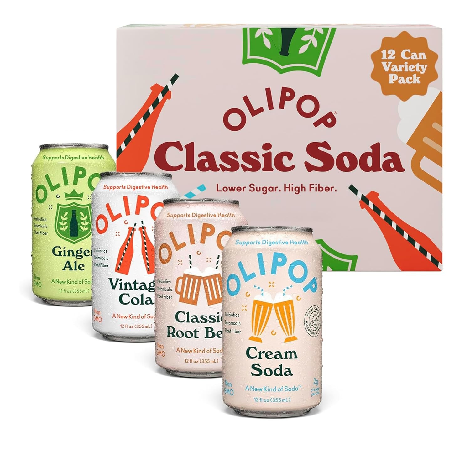 OLIPOP Prebiotic Soda Pop, Classic Variety, Pantry Pack Packed with... 