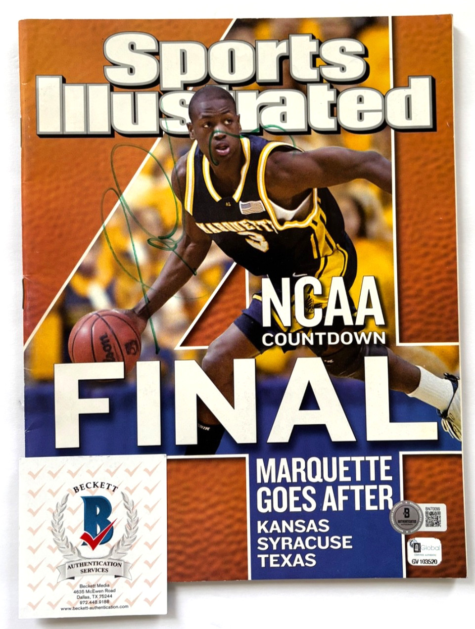 DWYANE WADE SIGNED SPORTS ILLUSTRATED SI MAGAZINE MARQUETTE 2003 FINAL FOUR BAS