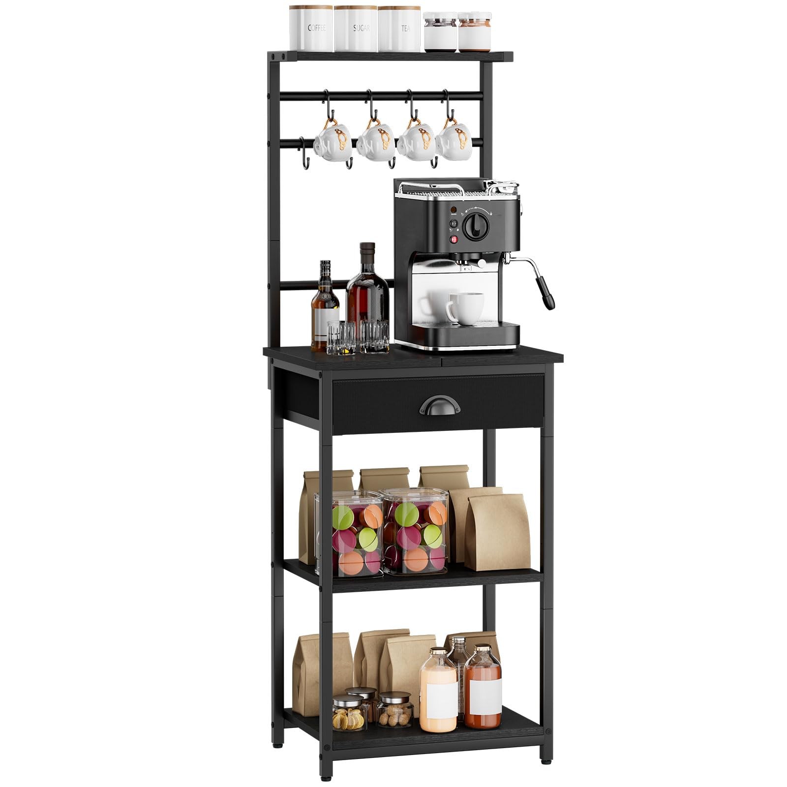 YMYNY 5 Tier Coffee Bar Station, Coffee Stand Fabric Drawers, 8 S-Shaped Hooks YMYNY 5 Tier Coffee Bar Station, Coffee Stand Fabric Drawers, 8 S-Shaped Hooks