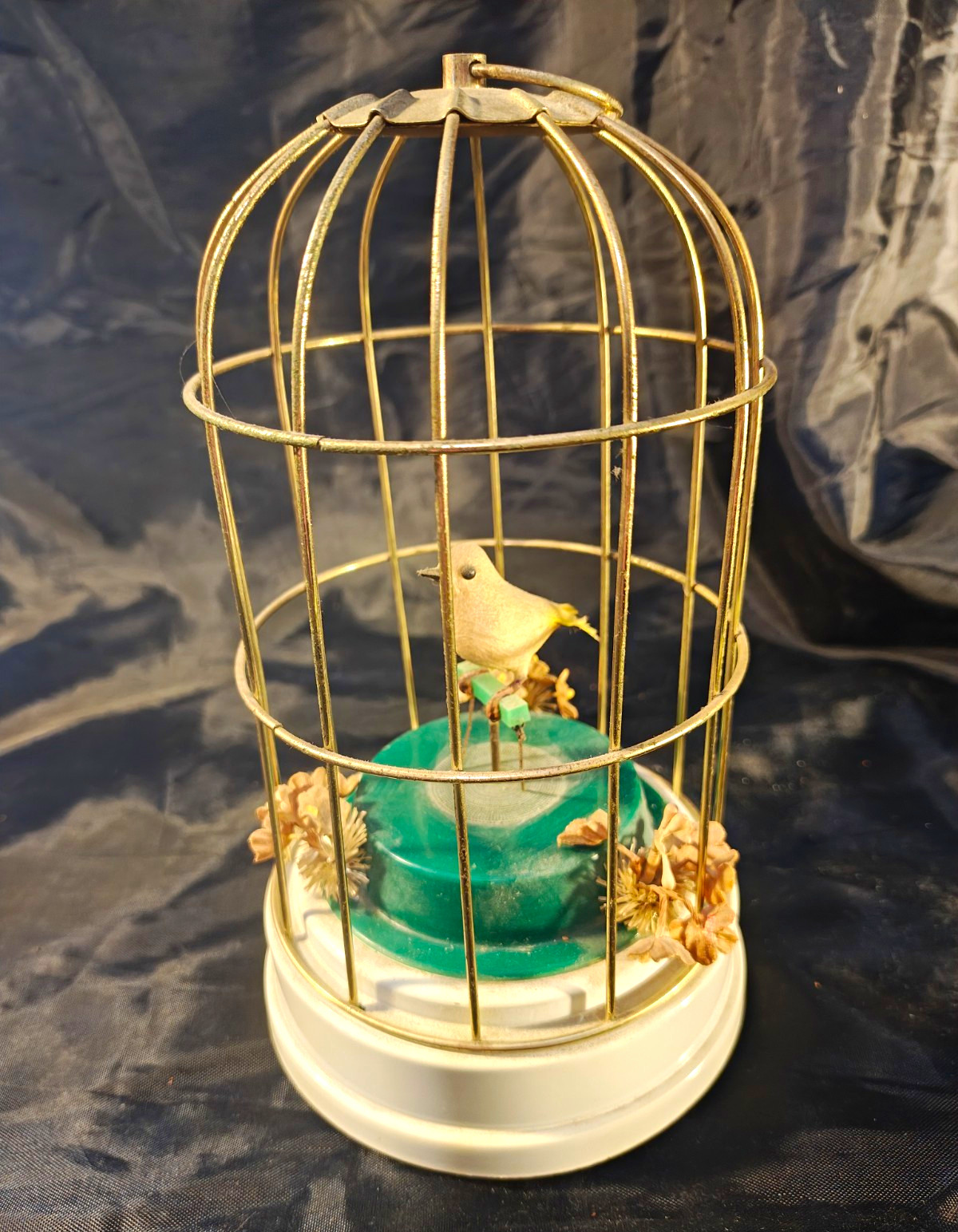 Vintage MCM Bird Cage Automation Music Box,  Bird Works. 8” tall 4.5” wide #2DS