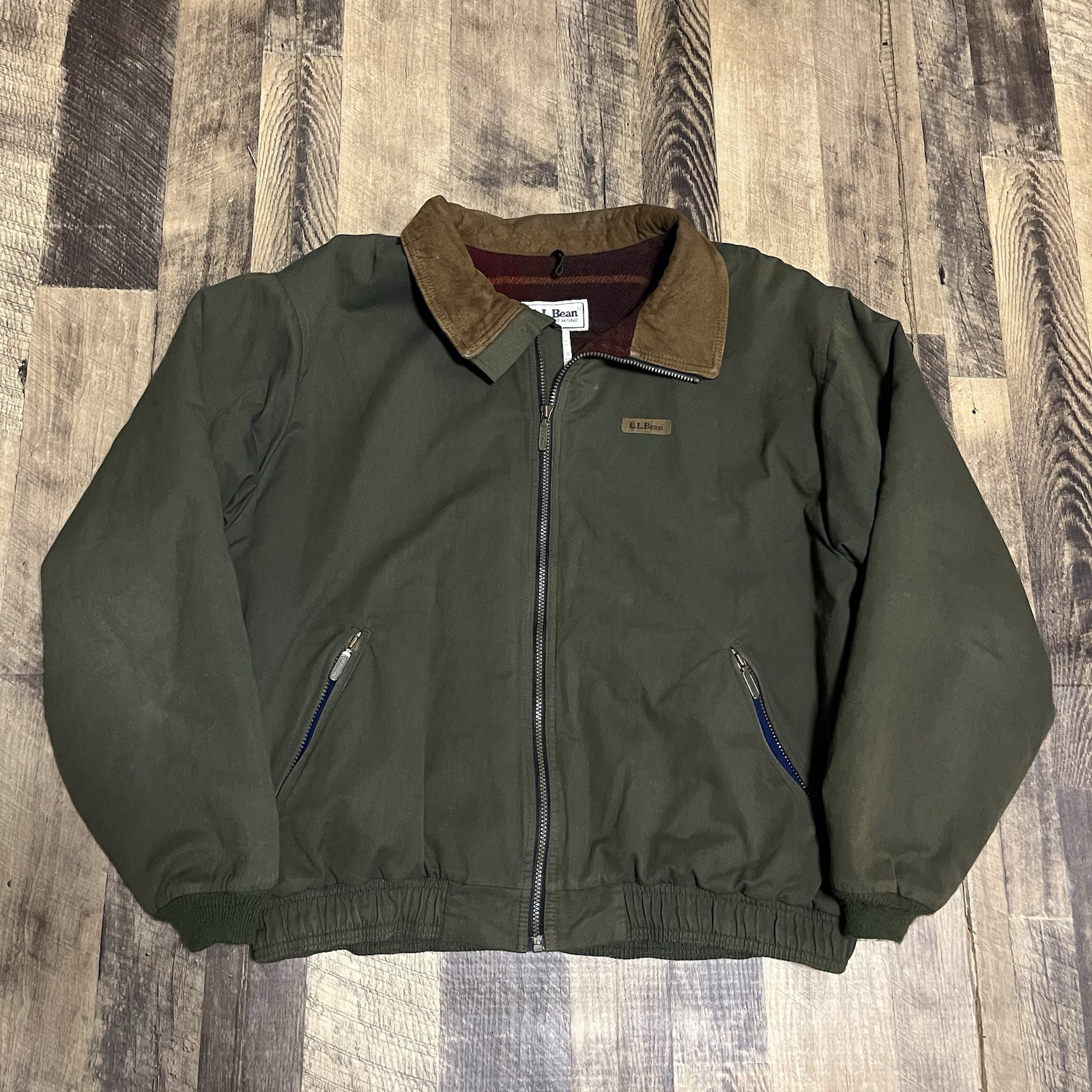 Vintage L.L. Bean Green Wool Lined Canvas Jacket XL