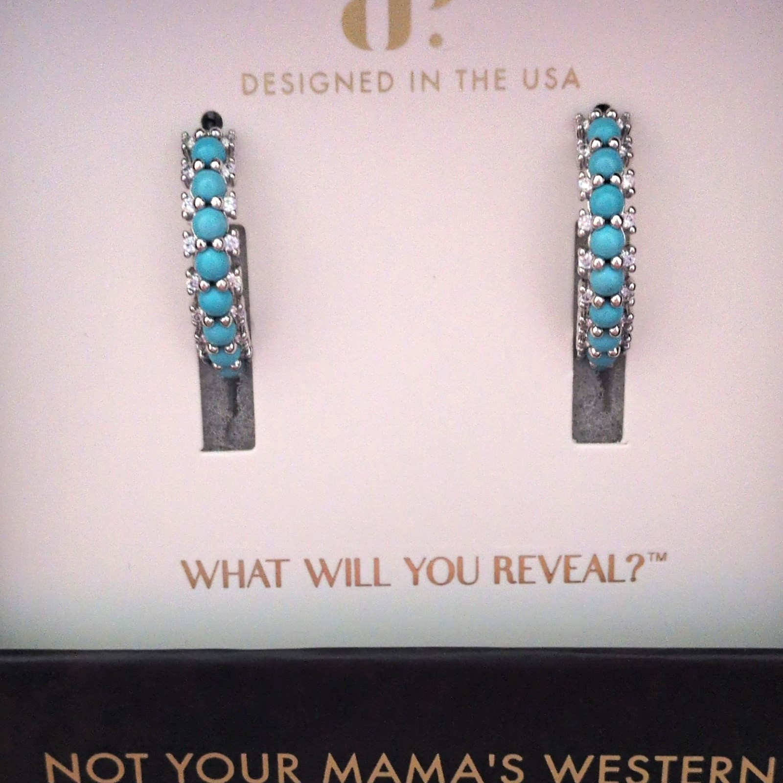Ring Bomb Party Western Hoop Earrings Turquoise Magnesite CZ Rhodium ER76234