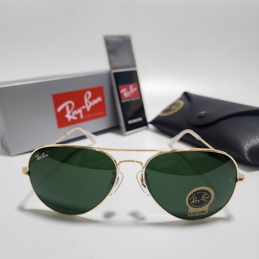 Ray-Ban RB3025 Aviator Sunglasses Gold Frame  Green Glass Lens 58mm USA Shipping