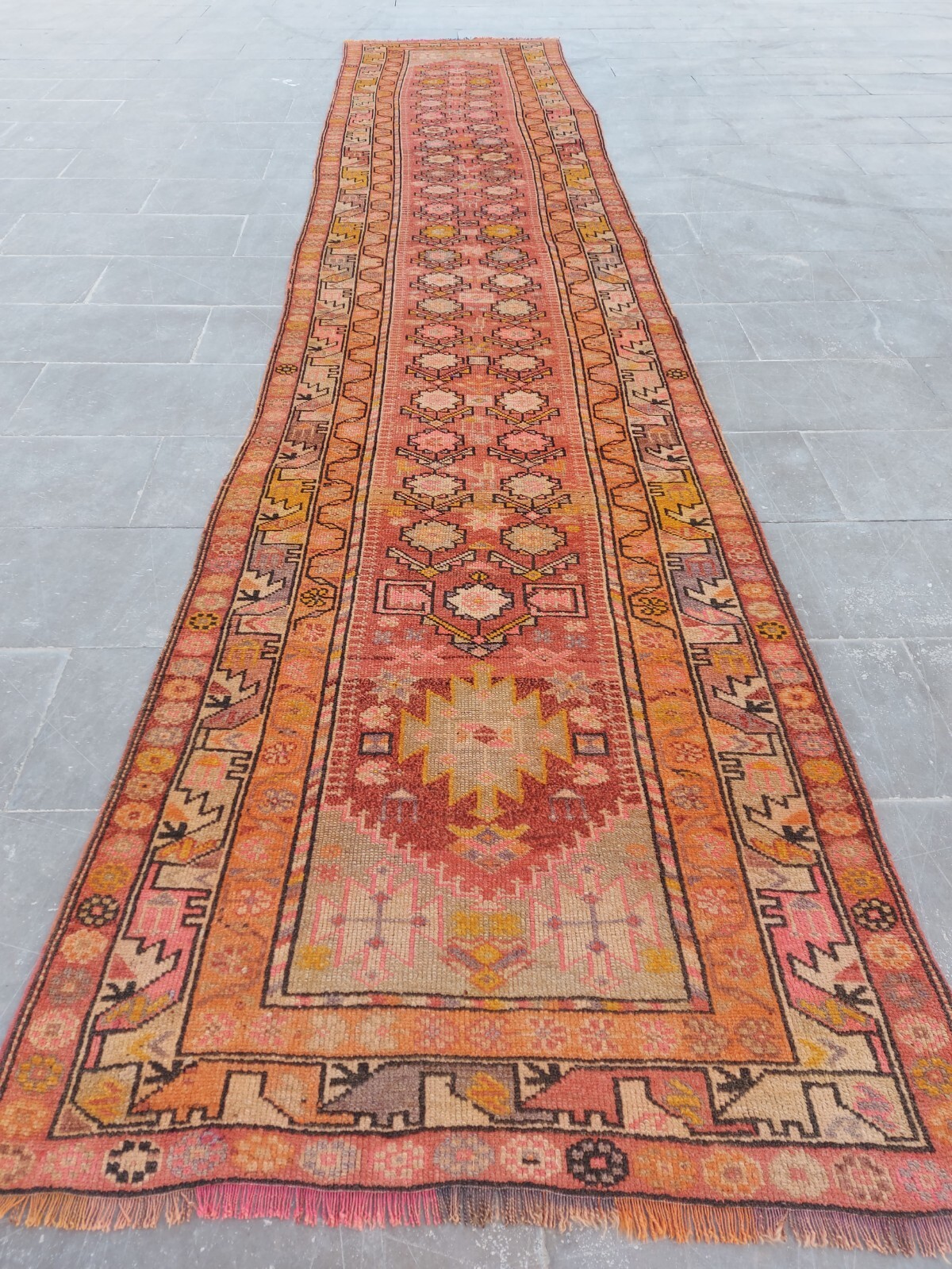 Antique Runner Rug, Peersian Wool Rug, Handmade Antique Long Corridor Rug