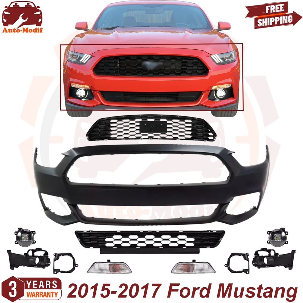 Front Bumper Cover Primed & Grille Assembly Kit For 2015-2017 Ford Mustang