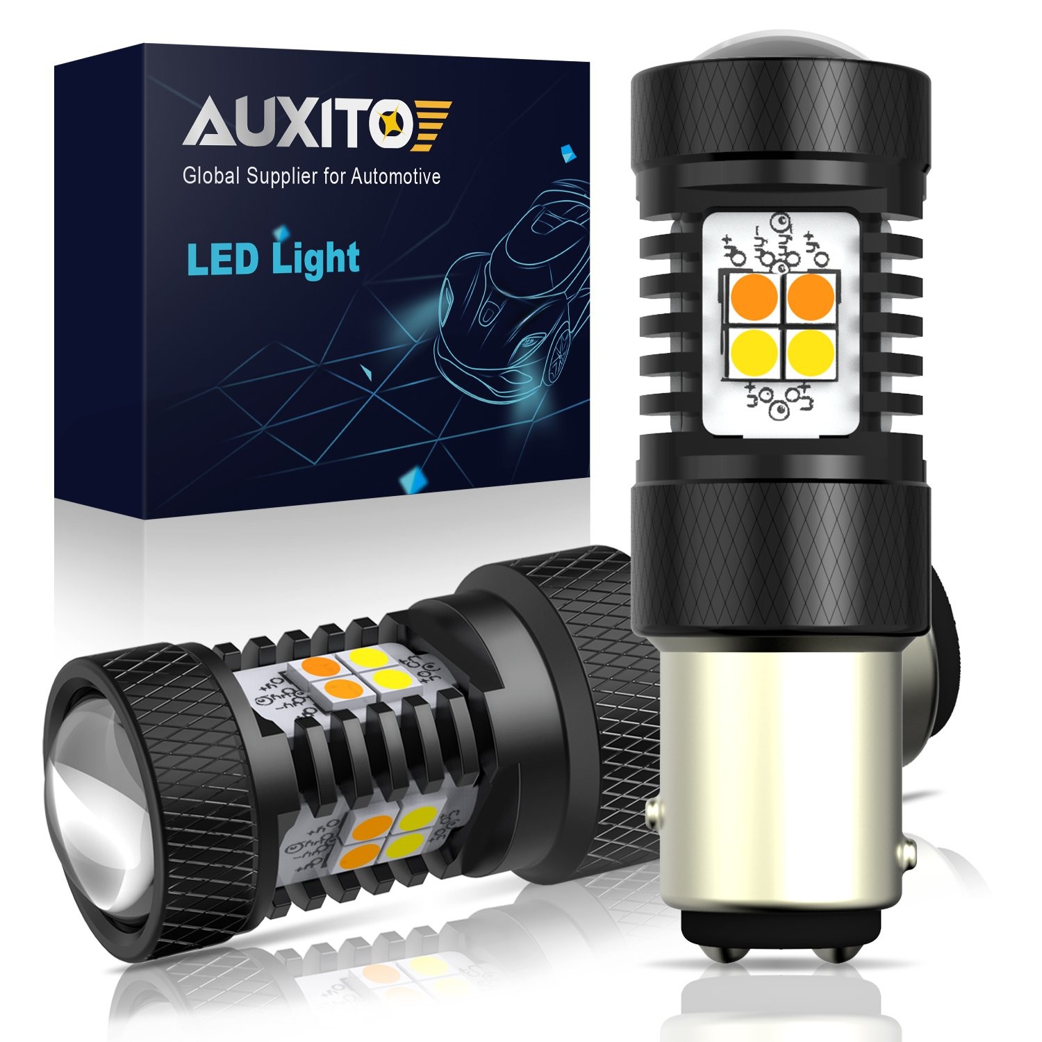 1/2set AUXITO Switchback LED Front Turn Signal Light Bulb 1157 2357 Amber White