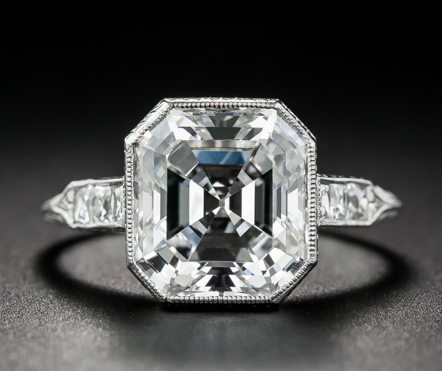 Vintage Huge 4.25CT Asscher Lab Created Diamond Engagement Ring 14K Gold Finish