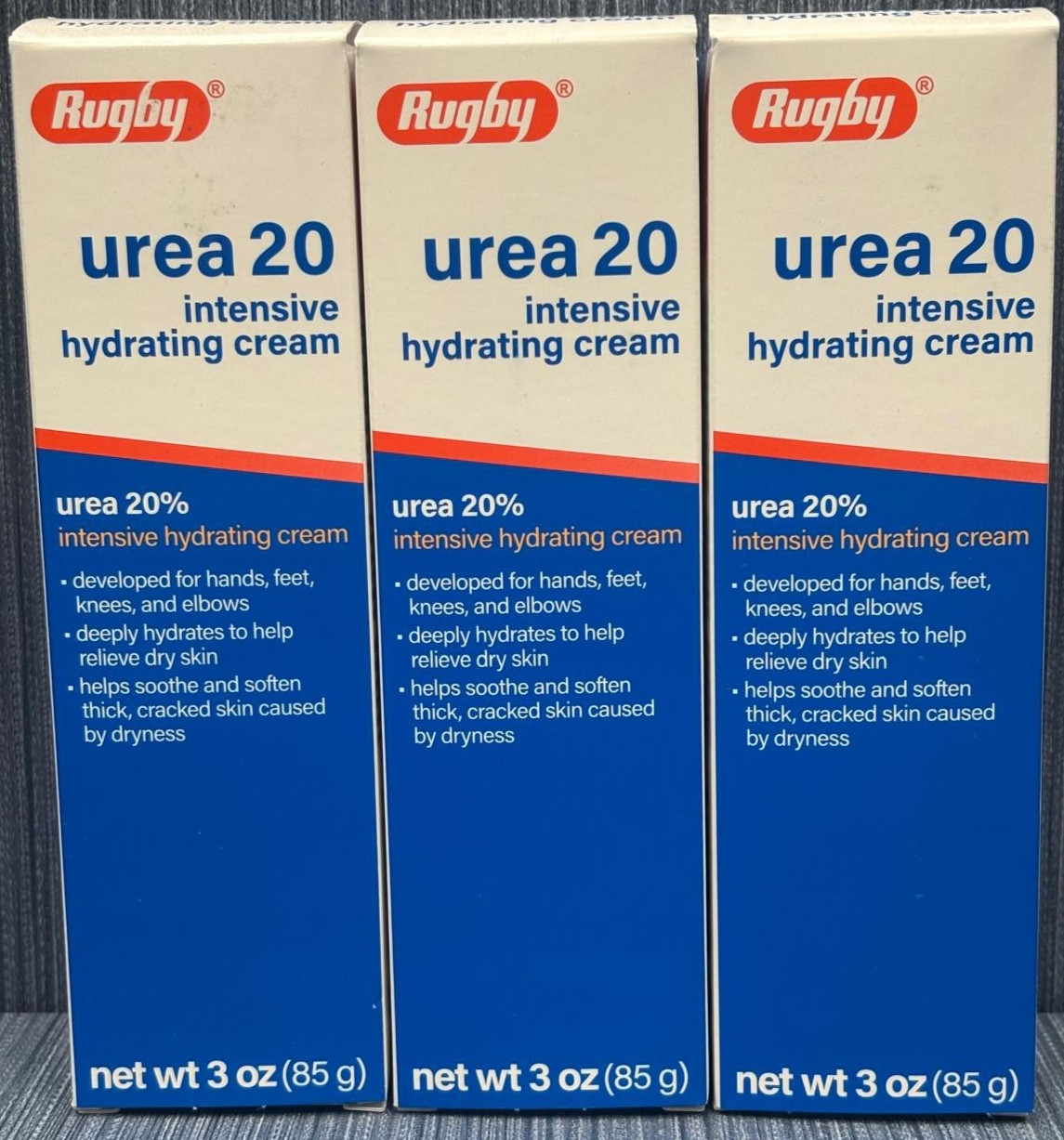 3 Pack Rugby Urea 20 % Cream Intensive Hydrating 3oz / 85gm NEW LOOK