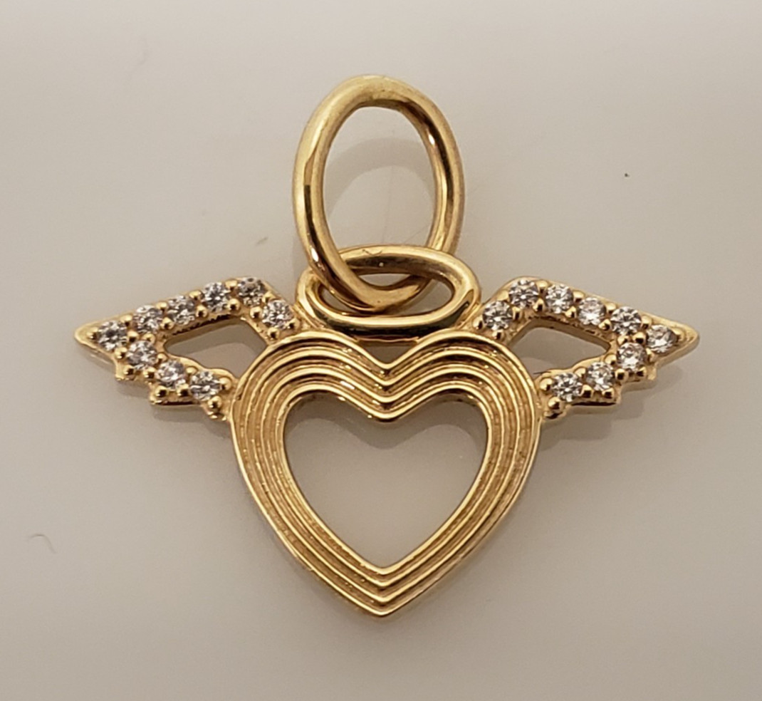 Pandora 14k Yellow Gold Heart & Angel Wings CZ Dangle Charm Pendant 752362C01 ST Pandora 14k Yellow Gold Heart & Angel Wings CZ Dangle Charm Pendant 752362C01 ST