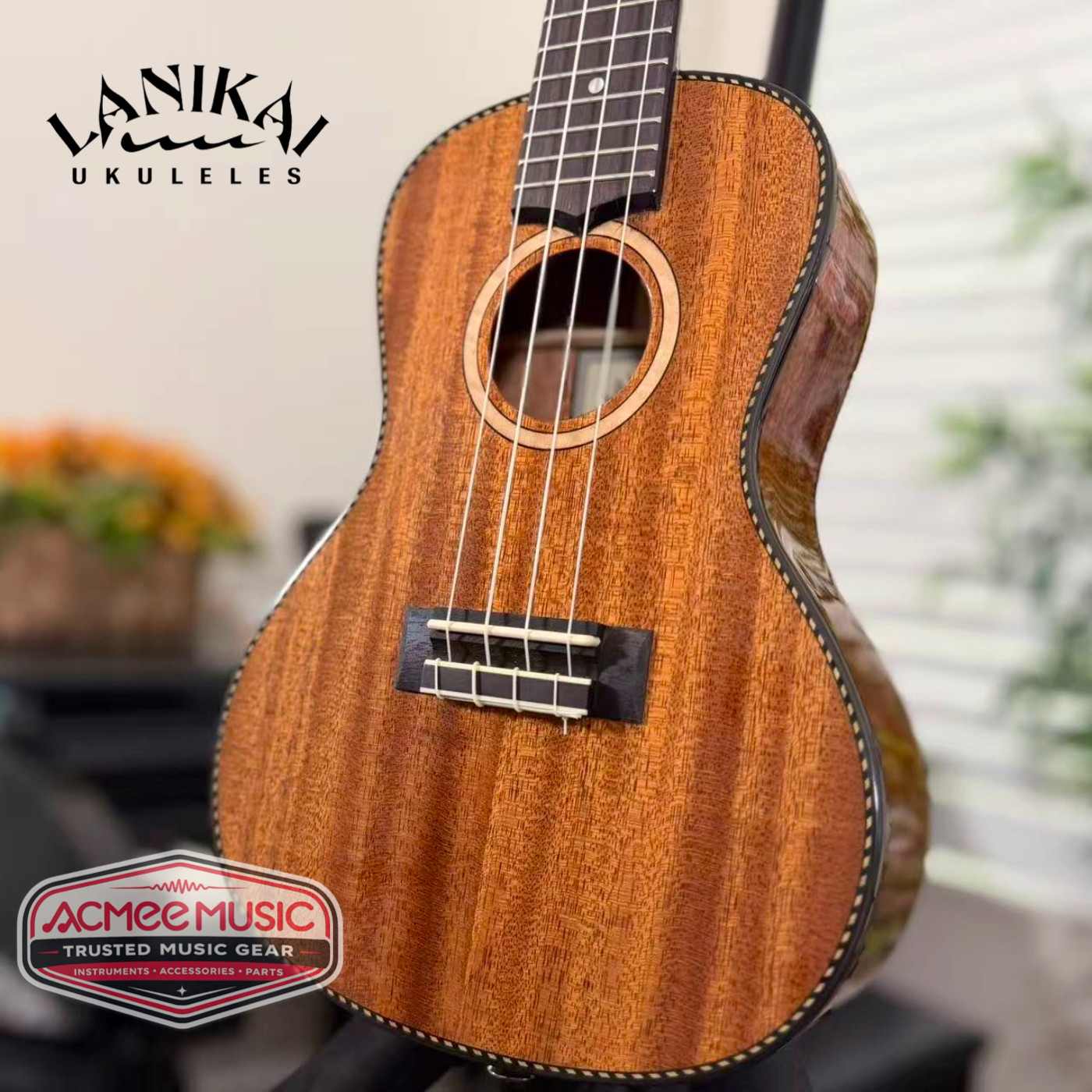 Lanikai MAS-C All Solid Mahogany Concert Ukulele w/Foam Case, Hanger, Capo,Tuner