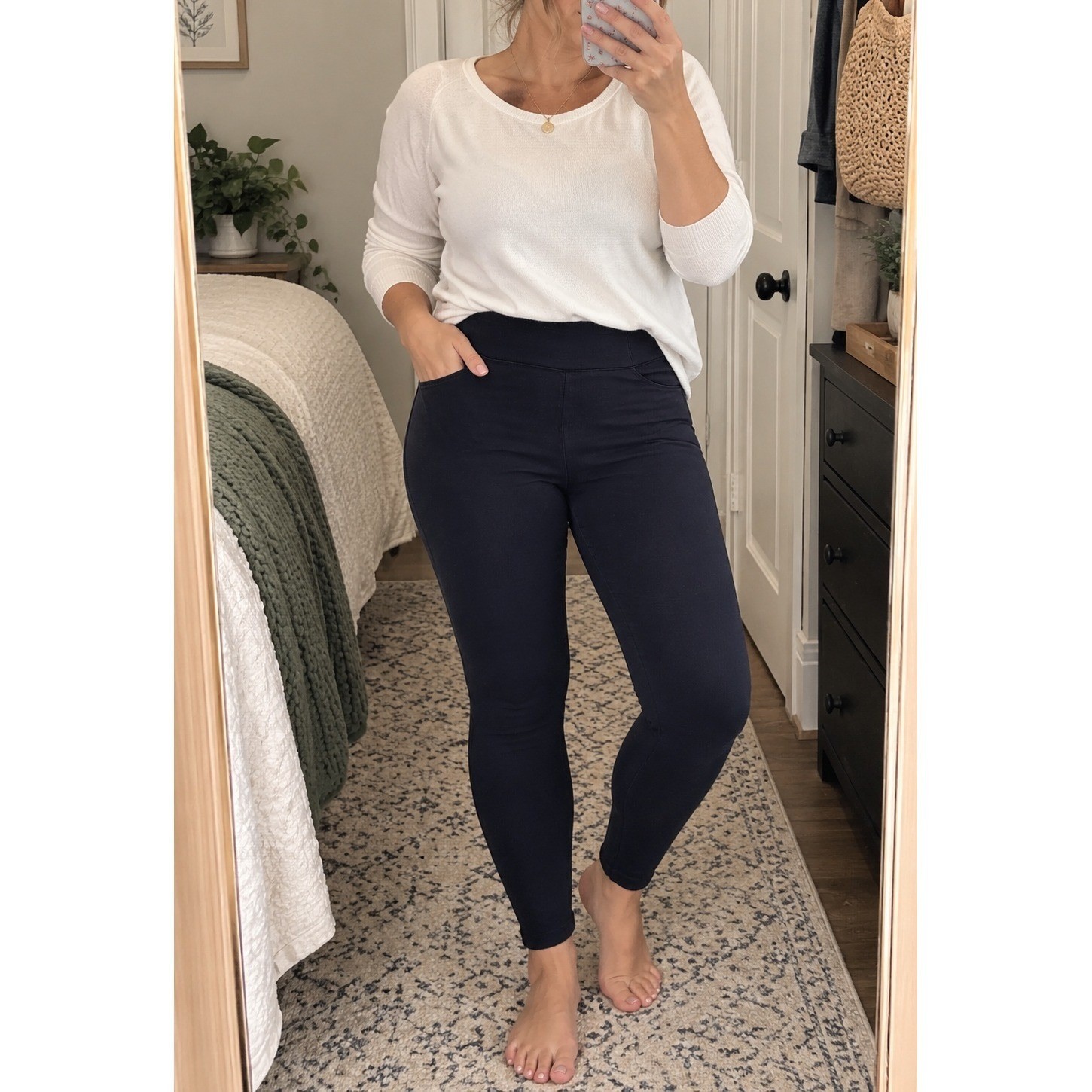 SPANX The Perfect Pant Skinny Pants M Black Ponte Pull On High Rise Ankle