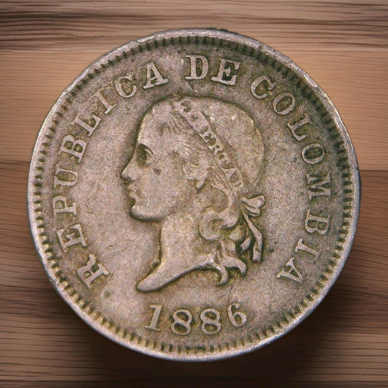 🌍1886 Columbia 5 Centavos☆EF/AU Details☆Large 5 Scarcer Version 🚨