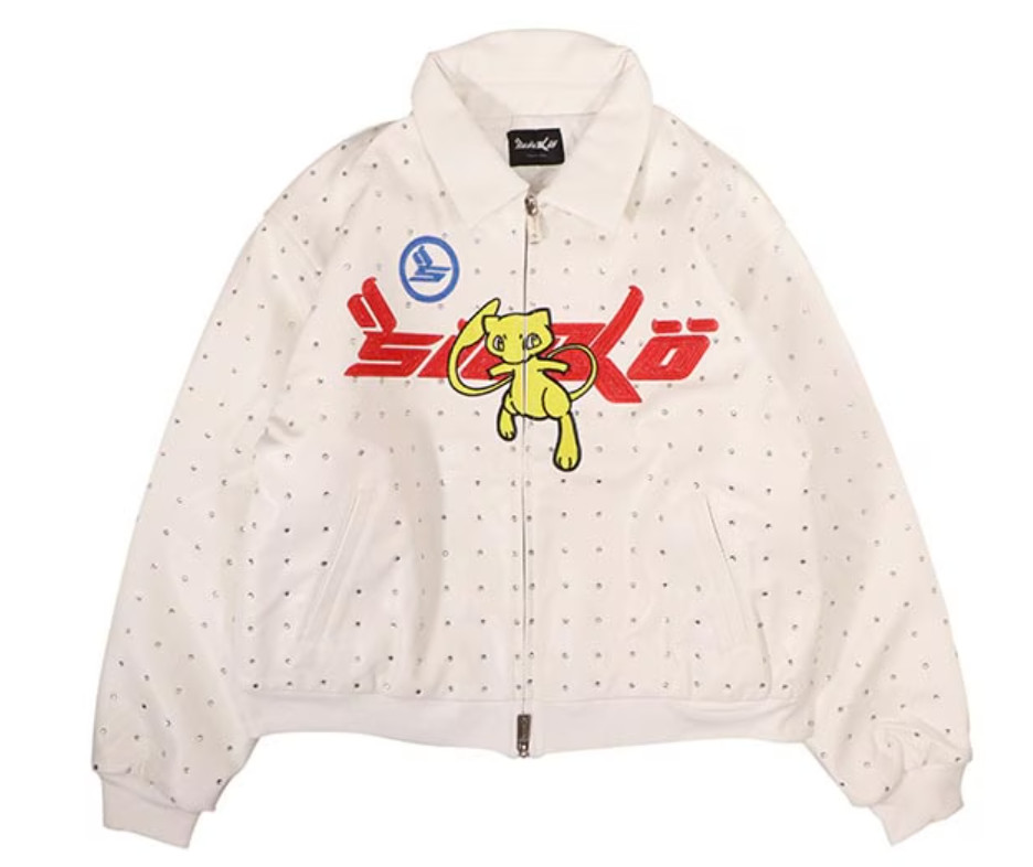 Sicko Born From Pain Men\'s  Mew Leather Pokemon Jacket White Size L NWT