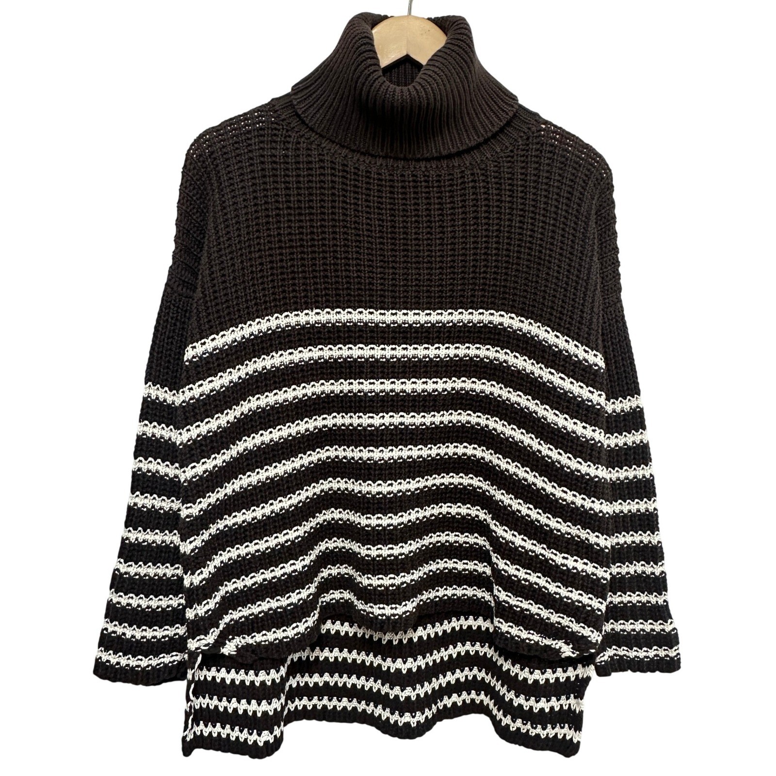 Faithfull The Brand Erika Chunky Knit Turtleneck Sweater Womens M Brown Striped