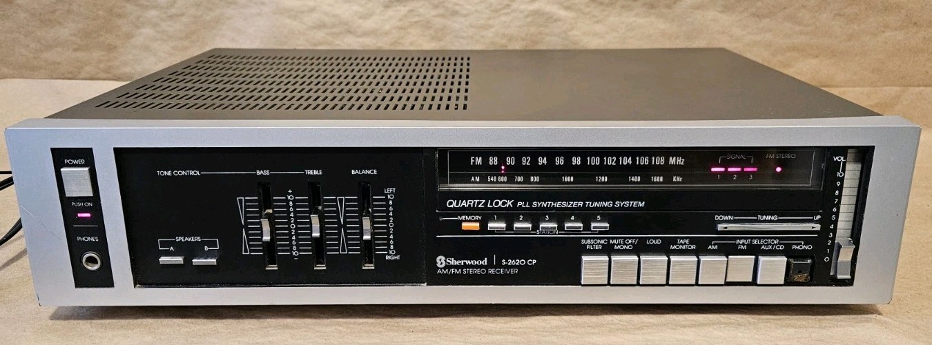 Sherwood S-2620 CP - Vintage 2 Channel AM FM Phono Stereo Receiver System 20 WPC Sherwood S-2620 CP - Vintage 2 Channel AM FM Phono Stereo Receiver System 20 WPC