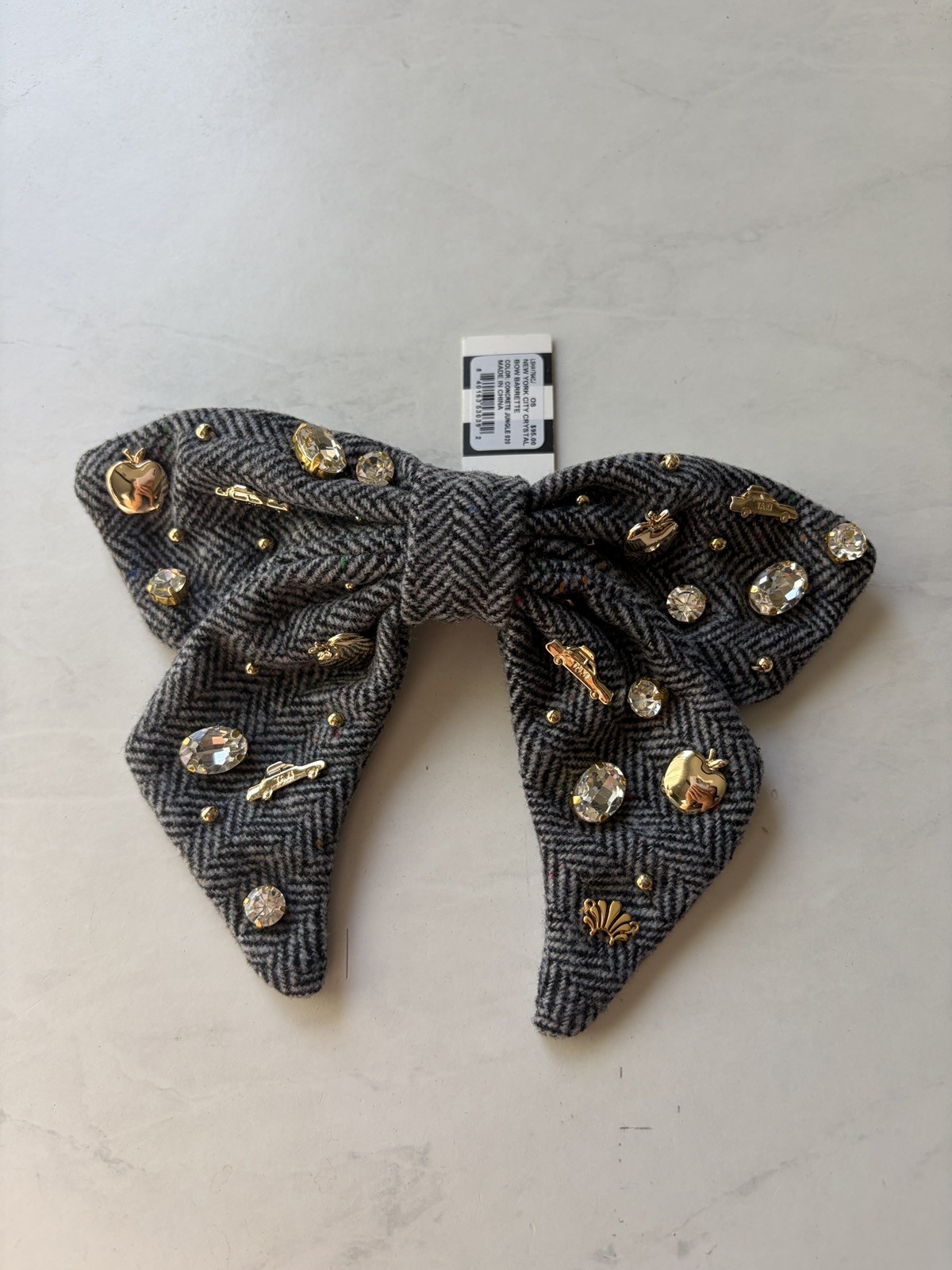 NWT LELE SADOUGHI New York City Crystal Bow Barrette, Grey Herringbone
