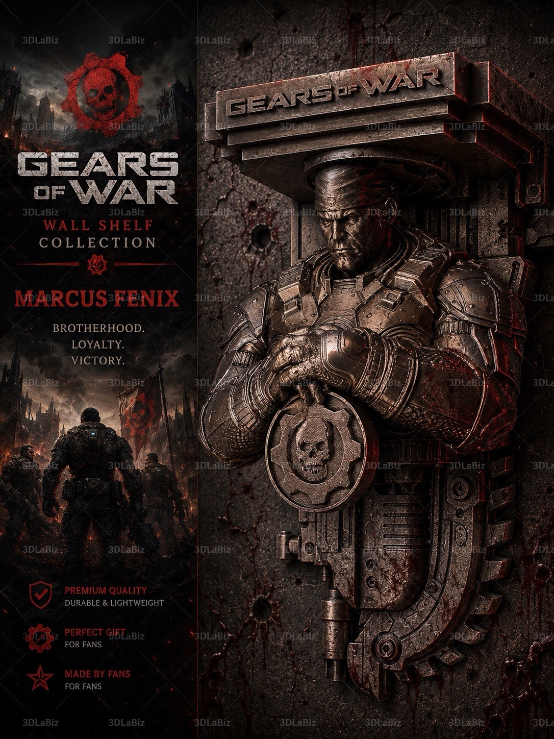GOW Gears Of War Marcus Fénix Like 7x7 Top Wall Shelf Collectible New GOW Gears Of War Marcus Fénix Like 7x7 Top Wall Shelf Collectible New