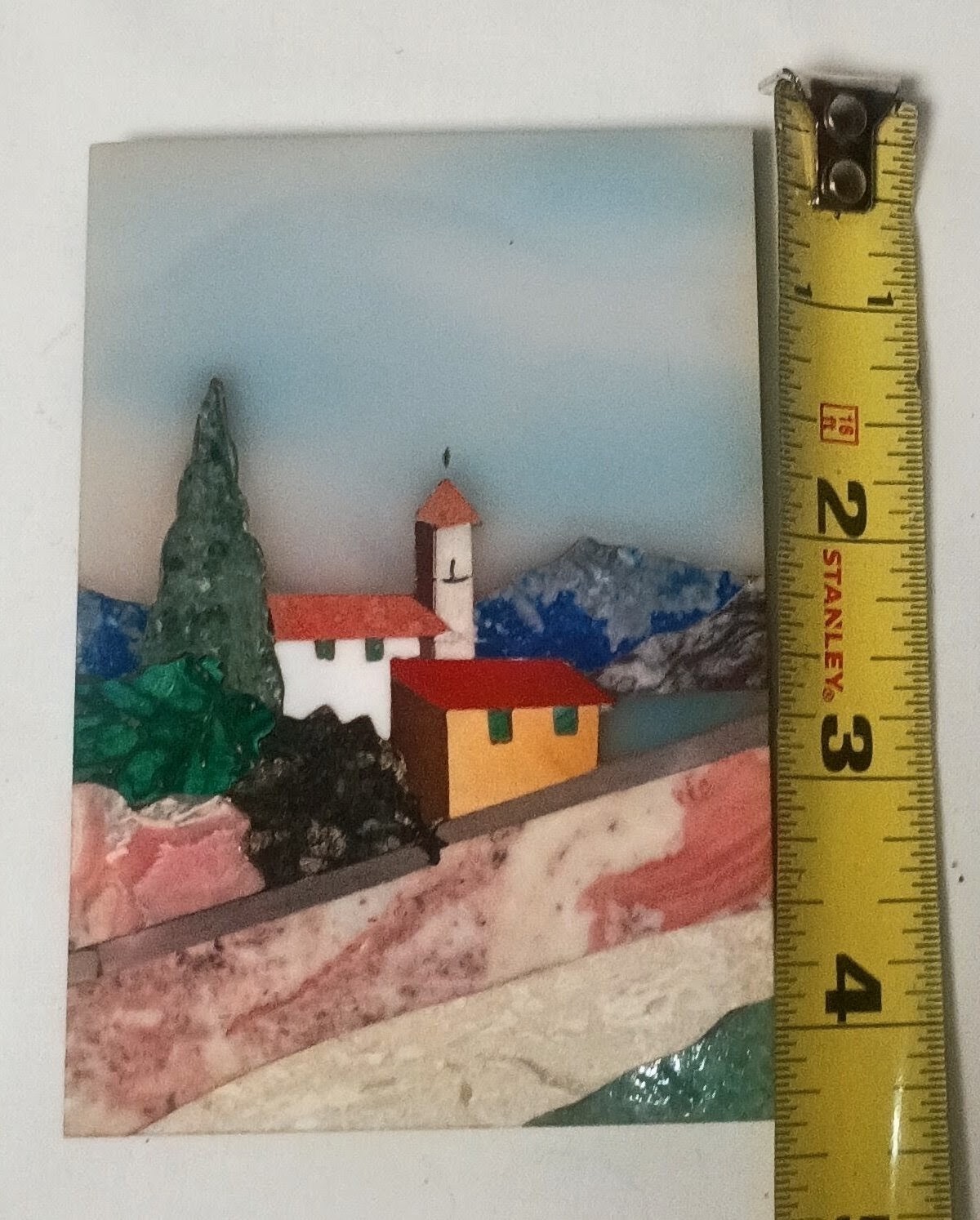 Vintage Italian Pietra Dura Stone Landscape Plaque Mosaic Inlay Art Florence
