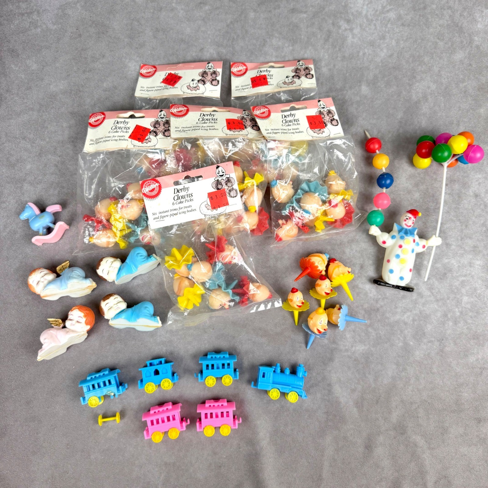 Vintage 1991 Wilton Cake Picks Topper Derby Clowns Train Circus Birthday 40+ Pcs