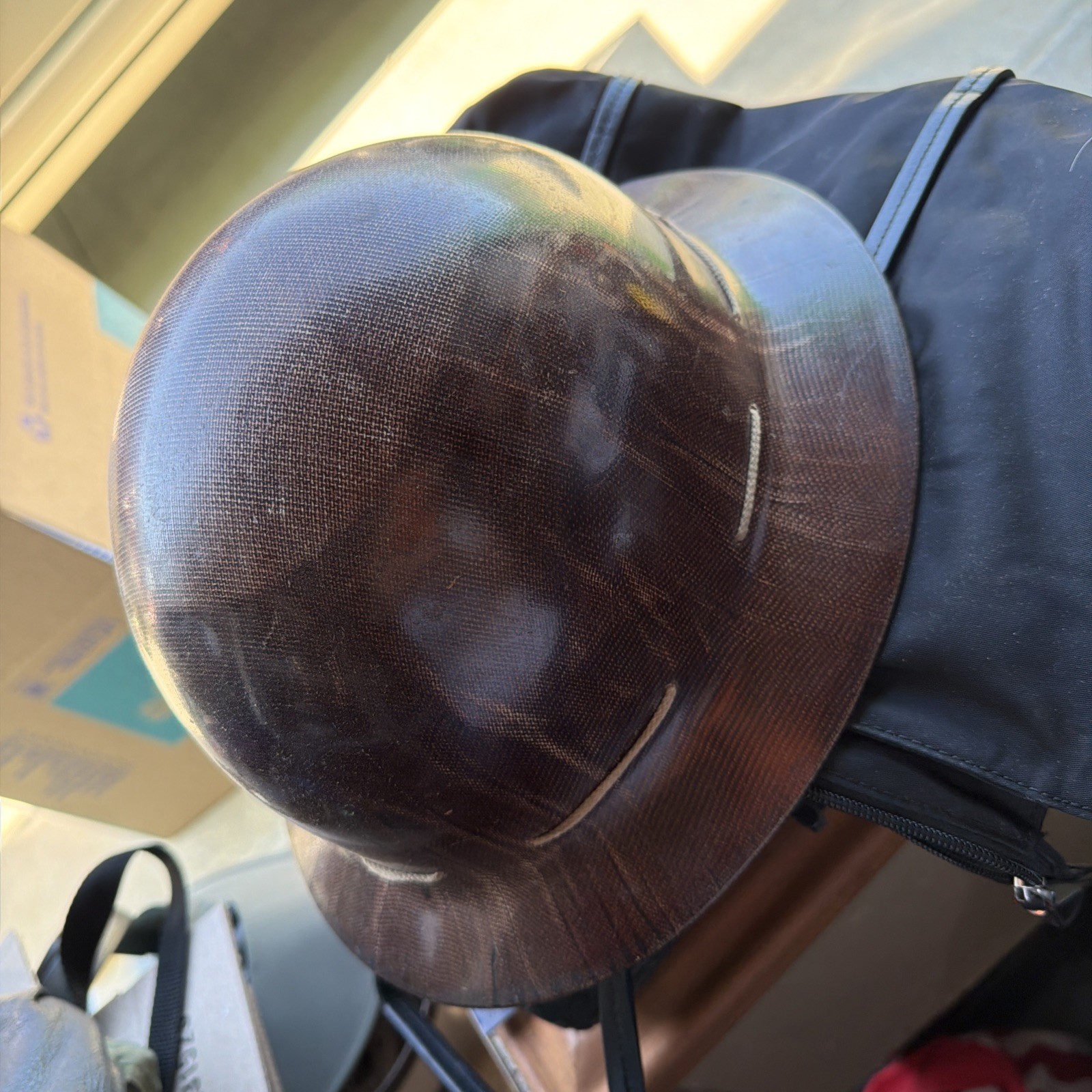 Vintage MSA Skullgard Fiberglass Full Brim Hard Hat Miner Safety Helmet Brown