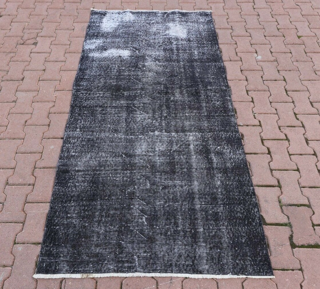 Anatolian Vintage Gray Accent Rug Turkish Hand Knotted Overdyed Carpet 4x7 ft