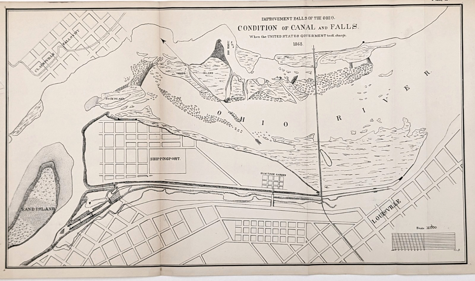 1878 FALLS OF THE OHIO RIVER Map Canal Louisville & Portland Canal ORIGINAL