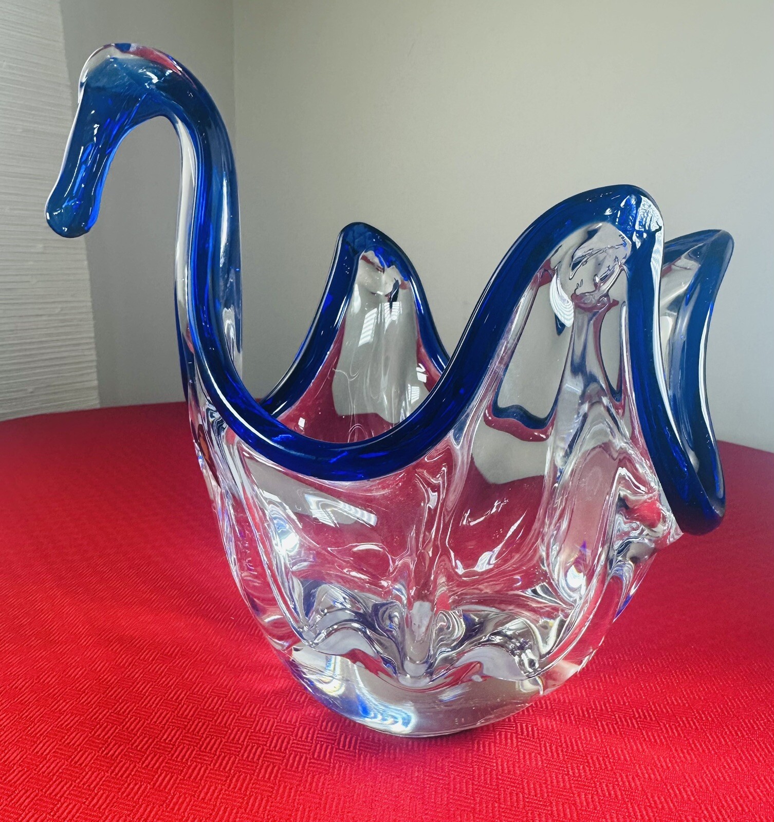 Murano Art Glass Blue Crest Swan Center Bowl Italy LARGE 8.75\