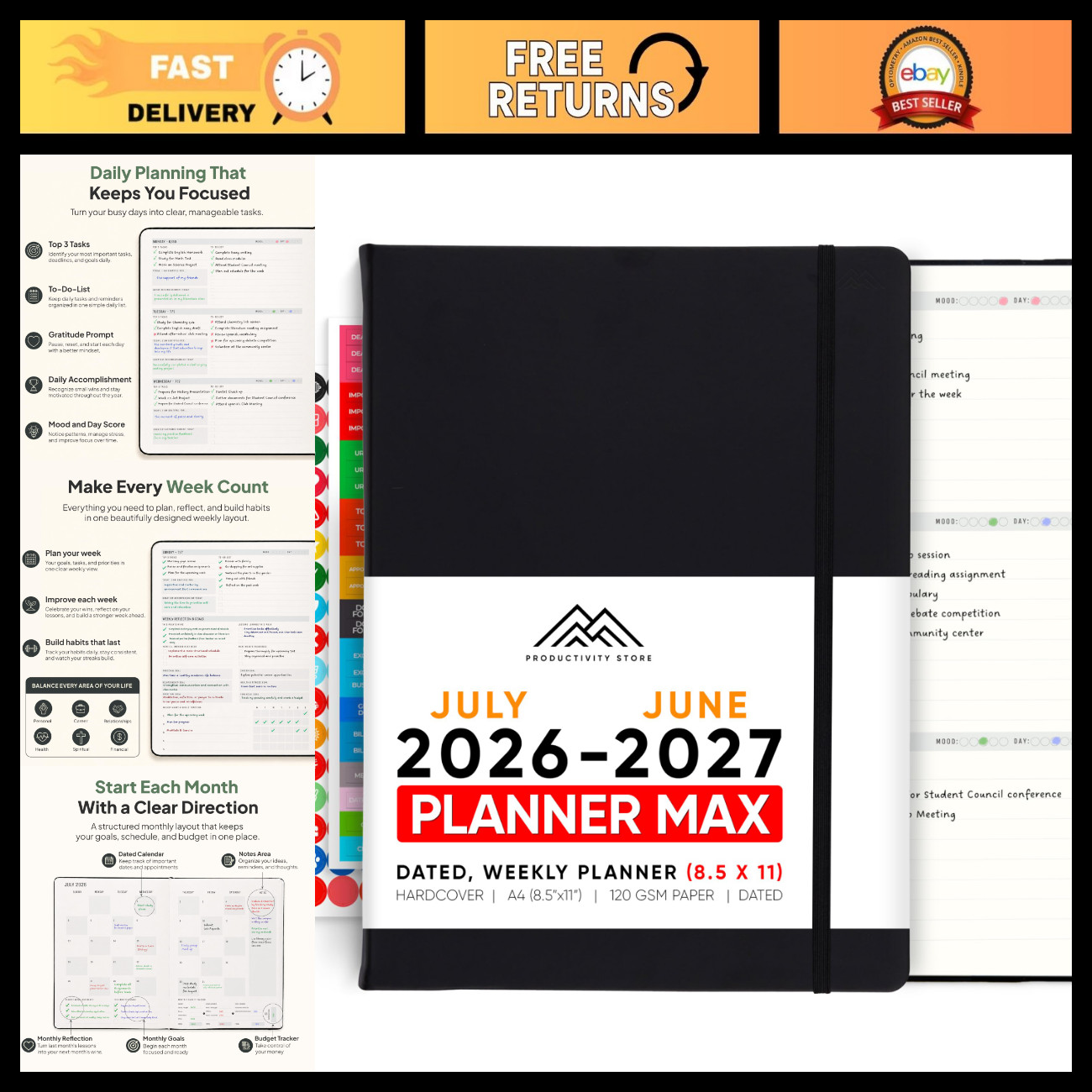 2026-2027 Academic Planner 8.5x11 - Daily, Weekly, Monthly Organizer - July Star